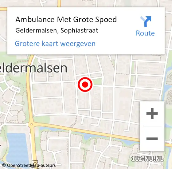 Locatie op kaart van de 112 melding: Ambulance Met Grote Spoed Naar Geldermalsen, Sophiastraat op 21 januari 2022 21:18