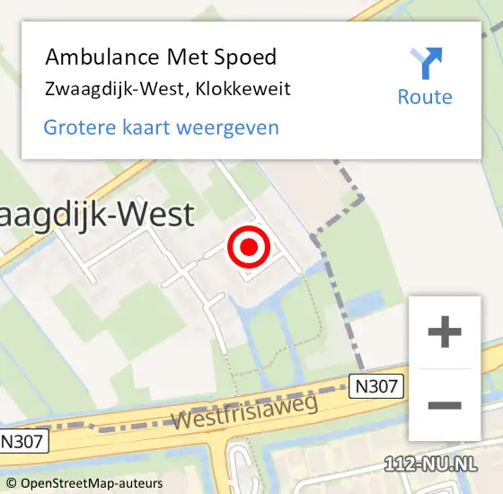 Locatie op kaart van de 112 melding: Ambulance Met Spoed Naar Zwaagdijk-West, Klokkeweit op 21 januari 2022 21:22