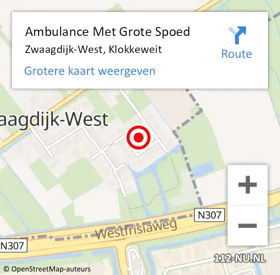 Locatie op kaart van de 112 melding: Ambulance Met Grote Spoed Naar Zwaagdijk-West, Klokkeweit op 21 januari 2022 21:30