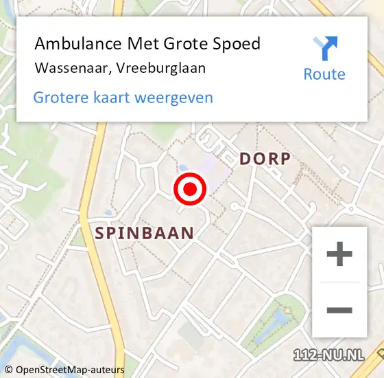 Locatie op kaart van de 112 melding: Ambulance Met Grote Spoed Naar Wassenaar, Vreeburglaan op 21 januari 2022 21:49