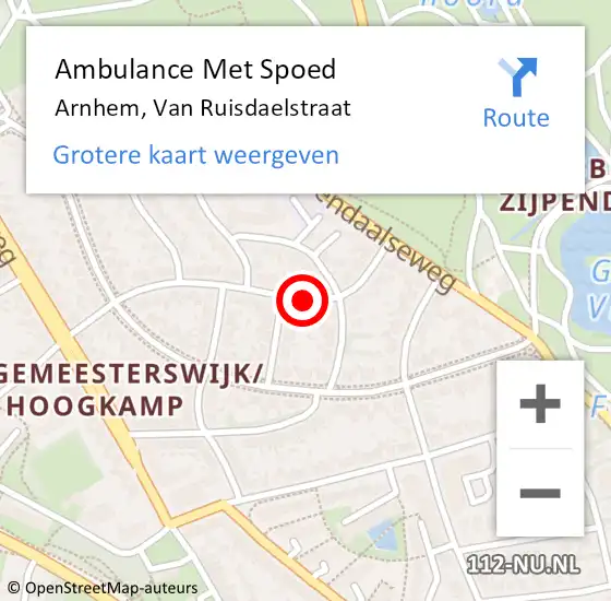 Locatie op kaart van de 112 melding: Ambulance Met Spoed Naar Arnhem, Van Ruisdaelstraat op 21 januari 2022 22:10