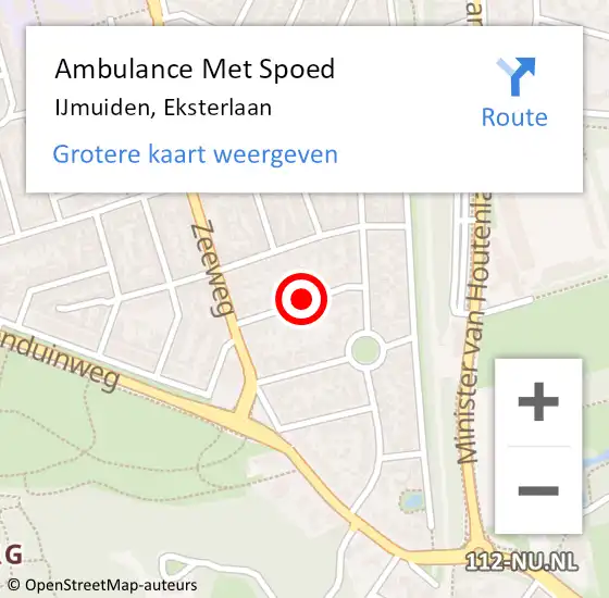 Locatie op kaart van de 112 melding: Ambulance Met Spoed Naar IJmuiden, Eksterlaan op 21 januari 2022 22:20