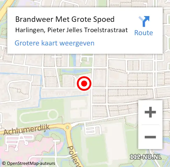 Locatie op kaart van de 112 melding: Brandweer Met Grote Spoed Naar Harlingen, Pieter Jelles Troelstrastraat op 22 januari 2022 00:07