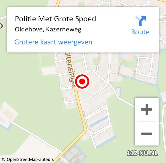 Locatie op kaart van de 112 melding: Politie Met Grote Spoed Naar Oldehove, Kazerneweg op 22 januari 2022 00:23