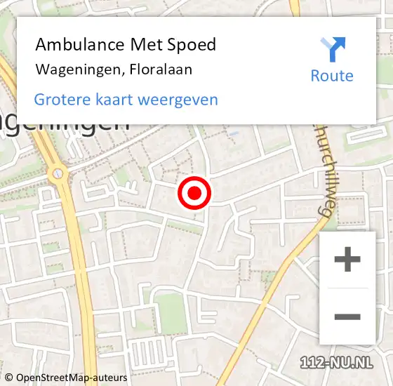 Locatie op kaart van de 112 melding: Ambulance Met Spoed Naar Wageningen, Floralaan op 22 januari 2022 00:56