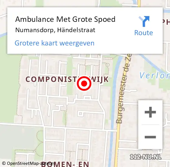 Locatie op kaart van de 112 melding: Ambulance Met Grote Spoed Naar Numansdorp, Händelstraat op 22 januari 2022 00:57