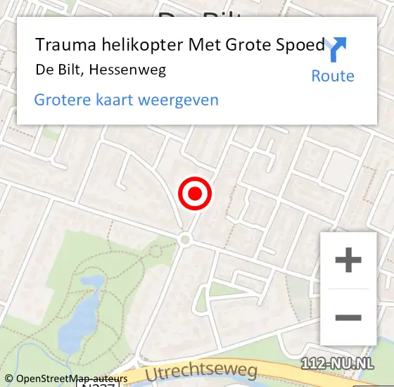 Locatie op kaart van de 112 melding: Trauma helikopter Met Grote Spoed Naar De Bilt, Hessenweg op 22 januari 2022 01:44