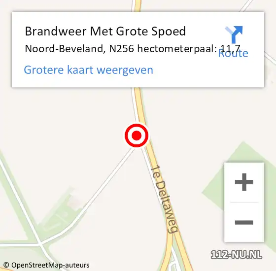 Locatie op kaart van de 112 melding: Brandweer Met Grote Spoed Naar Noord-Beveland, N256 hectometerpaal: 11,7 op 22 januari 2022 02:10