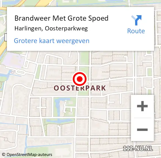 Locatie op kaart van de 112 melding: Brandweer Met Grote Spoed Naar Harlingen, Oosterparkweg op 22 januari 2022 02:50