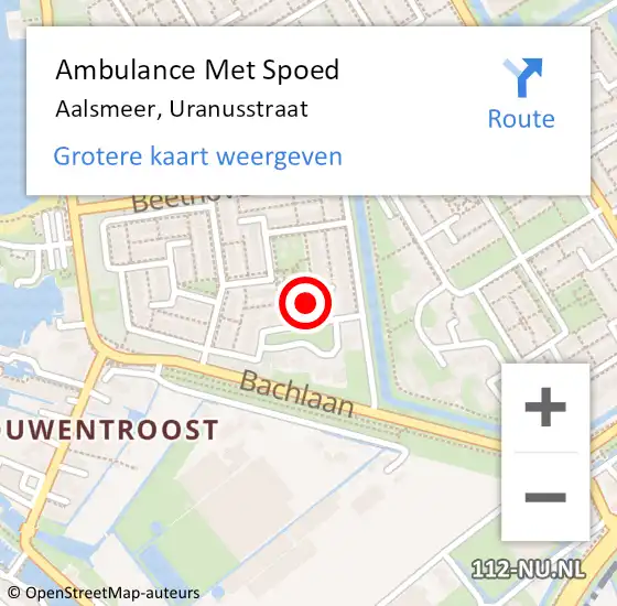 Locatie op kaart van de 112 melding: Ambulance Met Spoed Naar Aalsmeer, Uranusstraat op 22 januari 2022 06:49