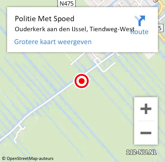 Locatie op kaart van de 112 melding: Politie Met Spoed Naar Ouderkerk aan den IJssel, Tiendweg-West op 22 januari 2022 07:17