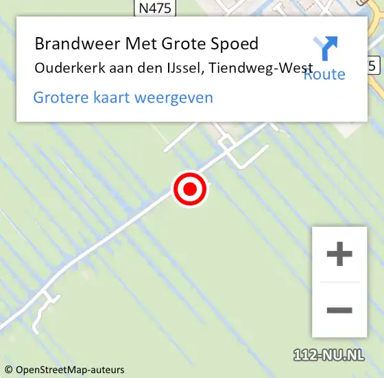 Locatie op kaart van de 112 melding: Brandweer Met Grote Spoed Naar Ouderkerk aan den IJssel, Tiendweg-West op 22 januari 2022 07:18