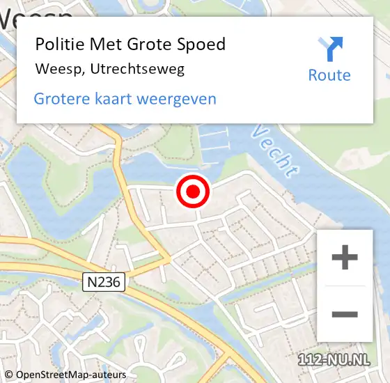 Locatie op kaart van de 112 melding: Politie Met Grote Spoed Naar Weesp, Utrechtseweg op 22 januari 2022 07:57