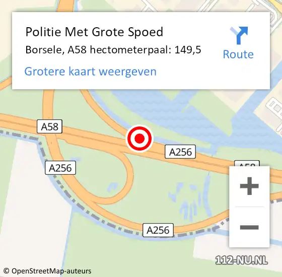 Locatie op kaart van de 112 melding: Politie Met Grote Spoed Naar Borsele, A58 hectometerpaal: 149,5 op 22 januari 2022 08:00