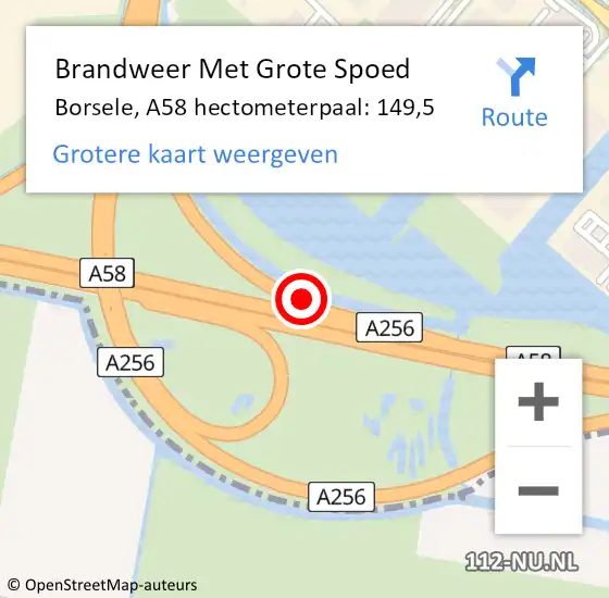 Locatie op kaart van de 112 melding: Brandweer Met Grote Spoed Naar Borsele, A58 hectometerpaal: 149,5 op 22 januari 2022 08:00