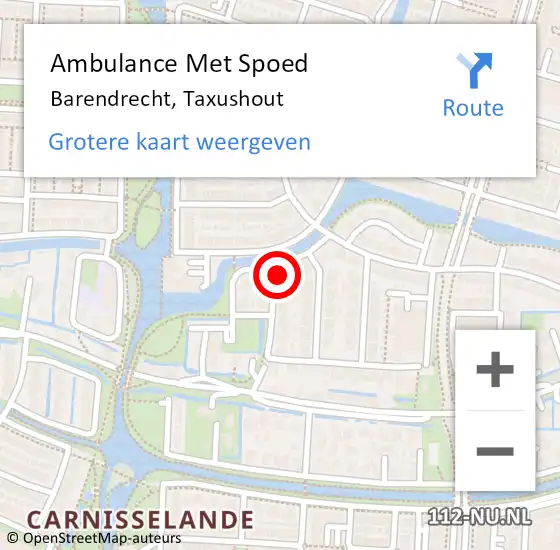 Locatie op kaart van de 112 melding: Ambulance Met Spoed Naar Barendrecht, Taxushout op 22 januari 2022 08:29