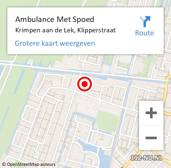 Locatie op kaart van de 112 melding: Ambulance Met Spoed Naar Krimpen aan de Lek, Klipperstraat op 22 januari 2022 08:38