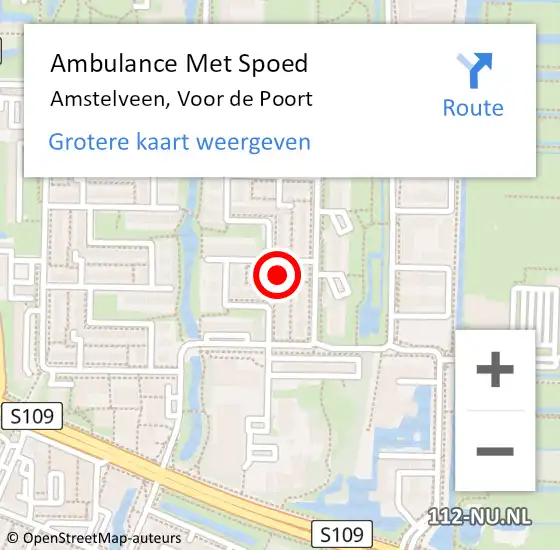 Locatie op kaart van de 112 melding: Ambulance Met Spoed Naar Amstelveen, Voor de Poort op 22 januari 2022 08:49