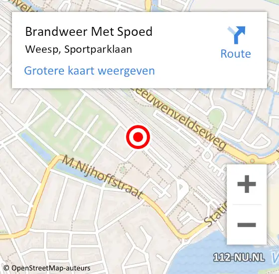 Locatie op kaart van de 112 melding: Brandweer Met Spoed Naar Weesp, Sportparklaan op 22 januari 2022 09:17