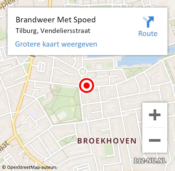 Locatie op kaart van de 112 melding: Brandweer Met Spoed Naar Tilburg, Vendeliersstraat op 22 januari 2022 09:19