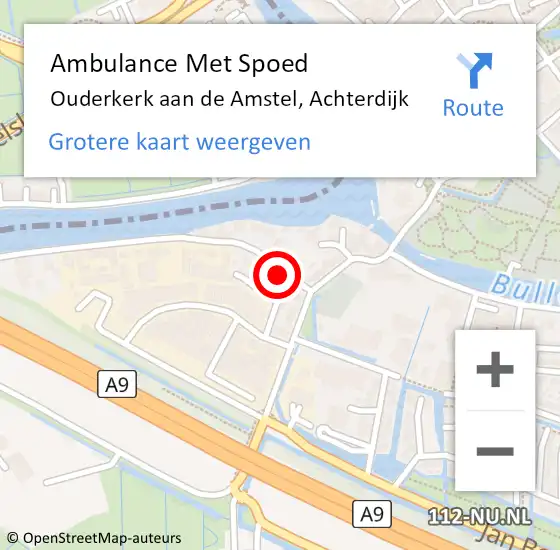 Locatie op kaart van de 112 melding: Ambulance Met Spoed Naar Ouderkerk aan de Amstel, Achterdijk op 22 januari 2022 09:25