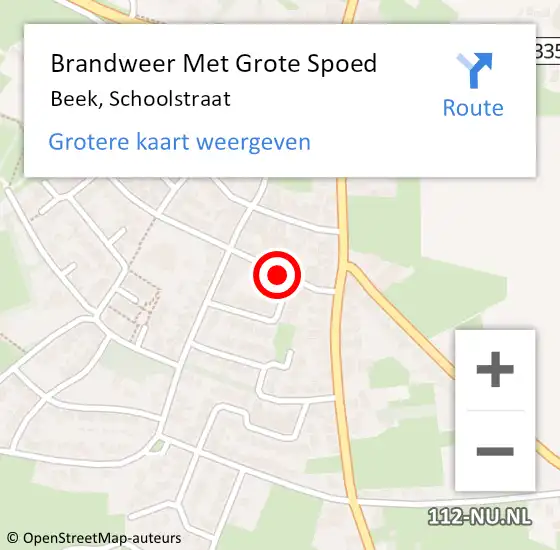 Locatie op kaart van de 112 melding: Brandweer Met Grote Spoed Naar Beek, Schoolstraat op 22 januari 2022 10:09