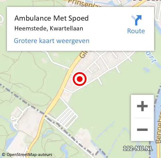 Locatie op kaart van de 112 melding: Ambulance Met Spoed Naar Heemstede, Kwartellaan op 22 januari 2022 10:18