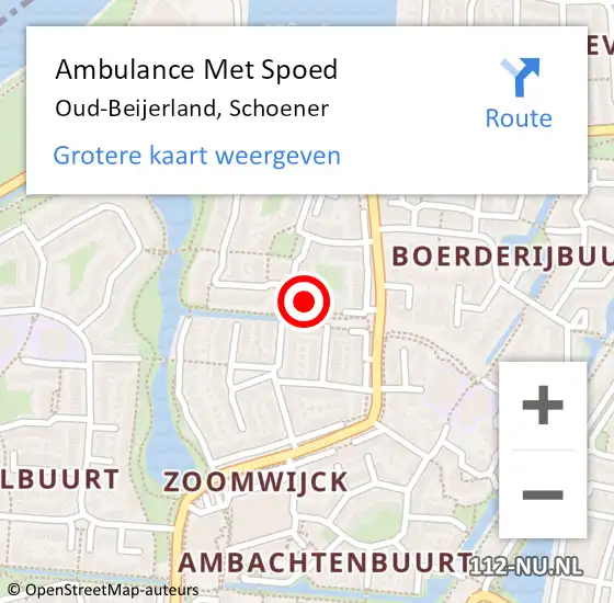 Locatie op kaart van de 112 melding: Ambulance Met Spoed Naar Oud-Beijerland, Schoener op 22 januari 2022 10:49