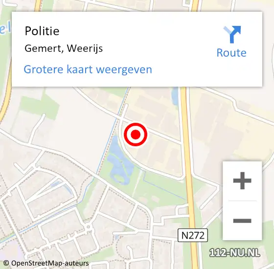 Locatie op kaart van de 112 melding: Politie Gemert, Weerijs op 22 januari 2022 11:08