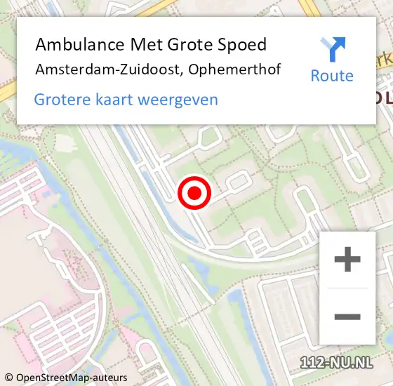 Locatie op kaart van de 112 melding: Ambulance Met Grote Spoed Naar Amsterdam-Zuidoost, Ophemerthof op 22 januari 2022 11:13