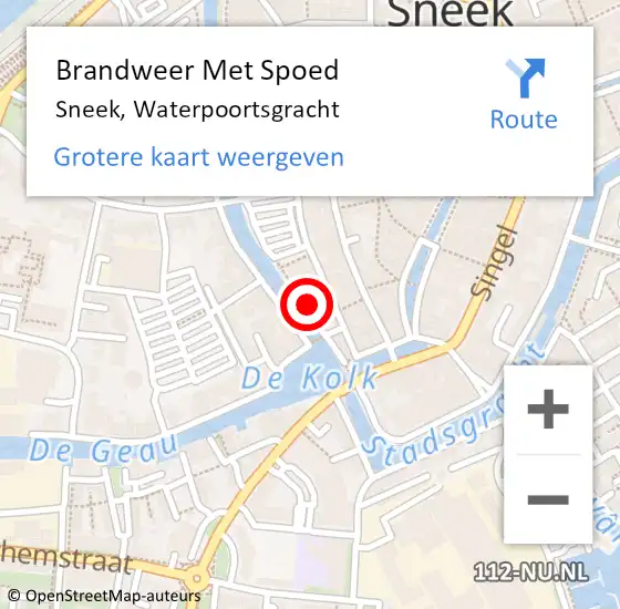 Locatie op kaart van de 112 melding: Brandweer Met Spoed Naar Sneek, Waterpoortsgracht op 22 januari 2022 11:16