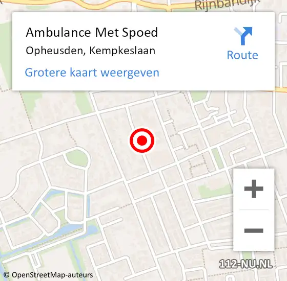 Locatie op kaart van de 112 melding: Ambulance Met Spoed Naar Opheusden, Kempkeslaan op 22 januari 2022 11:18