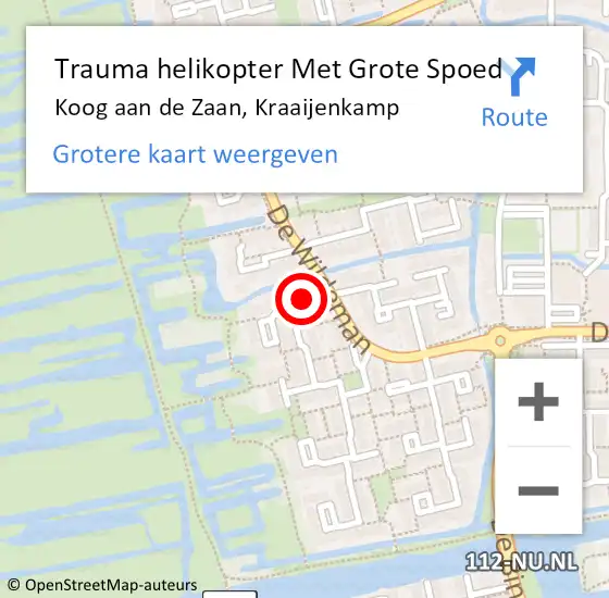 Locatie op kaart van de 112 melding: Trauma helikopter Met Grote Spoed Naar Koog aan de Zaan, Kraaijenkamp op 22 januari 2022 11:22