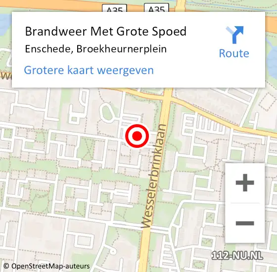 Locatie op kaart van de 112 melding: Brandweer Met Grote Spoed Naar Enschede, Broekheurnerplein op 22 januari 2022 11:57
