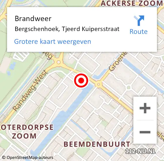 Locatie op kaart van de 112 melding: Brandweer Bergschenhoek, Tjeerd Kuipersstraat op 22 januari 2022 11:58