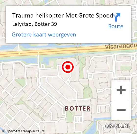 Locatie op kaart van de 112 melding: Trauma helikopter Met Grote Spoed Naar Lelystad, Botter 39 op 22 januari 2022 12:10