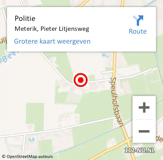 Locatie op kaart van de 112 melding: Politie Meterik, Pieter Litjensweg op 22 januari 2022 12:21