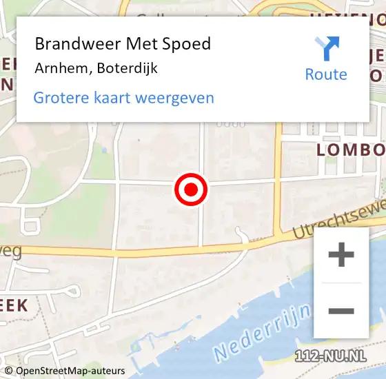 Locatie op kaart van de 112 melding: Brandweer Met Spoed Naar Arnhem, Boterdijk op 22 januari 2022 12:37