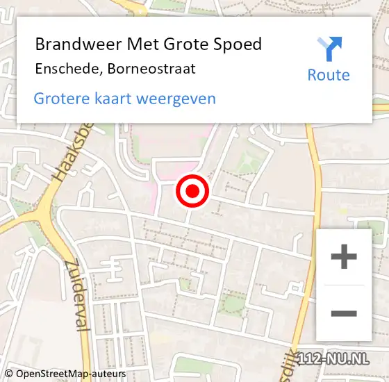 Locatie op kaart van de 112 melding: Brandweer Met Grote Spoed Naar Enschede, Borneostraat op 22 januari 2022 12:39