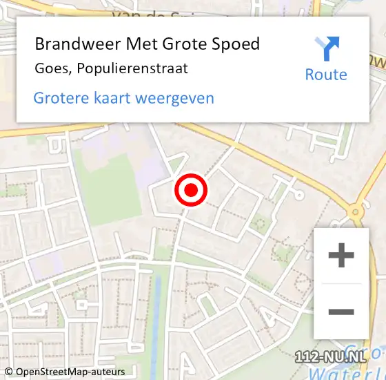 Locatie op kaart van de 112 melding: Brandweer Met Grote Spoed Naar Goes, Populierenstraat op 22 januari 2022 13:15