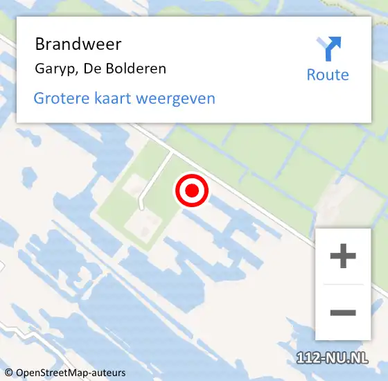 Locatie op kaart van de 112 melding: Brandweer Garyp, De Bolderen op 22 januari 2022 13:20
