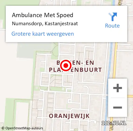 Locatie op kaart van de 112 melding: Ambulance Met Spoed Naar Numansdorp, Kastanjestraat op 22 januari 2022 13:47