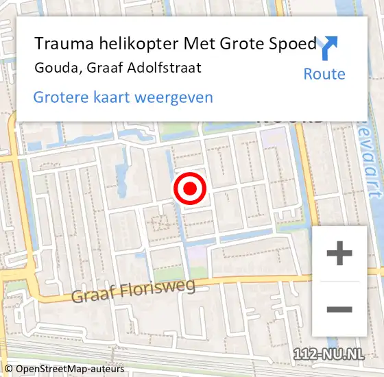 Locatie op kaart van de 112 melding: Trauma helikopter Met Grote Spoed Naar Gouda, Graaf Adolfstraat op 22 januari 2022 14:17