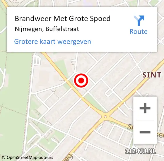 Locatie op kaart van de 112 melding: Brandweer Met Grote Spoed Naar Nijmegen, Buffelstraat op 22 januari 2022 14:57