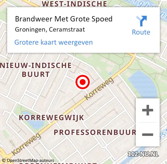 Locatie op kaart van de 112 melding: Brandweer Met Grote Spoed Naar Groningen, Ceramstraat op 22 januari 2022 15:15