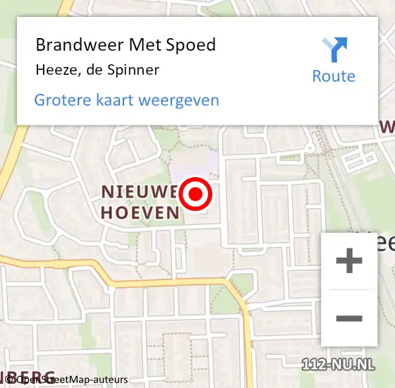 Locatie op kaart van de 112 melding: Brandweer Met Spoed Naar Heeze, de Spinner op 22 januari 2022 16:19