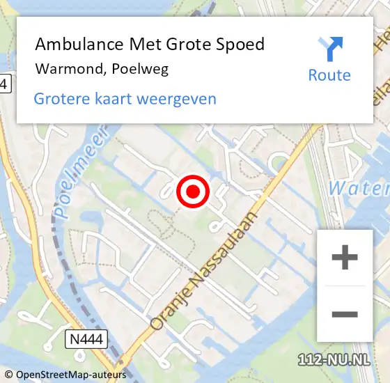 Locatie op kaart van de 112 melding: Ambulance Met Grote Spoed Naar Warmond, Poelweg op 22 januari 2022 16:32