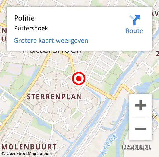 Locatie op kaart van de 112 melding: Politie Puttershoek op 22 januari 2022 17:02