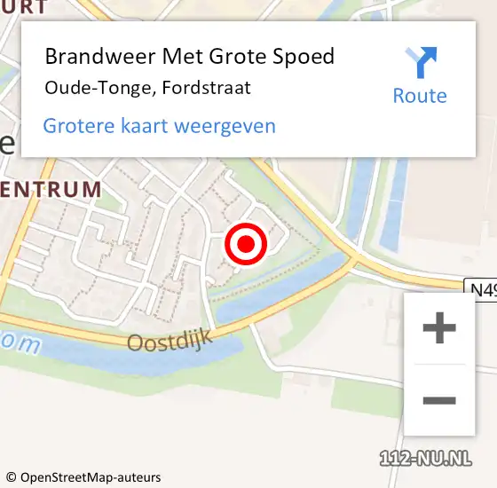 Locatie op kaart van de 112 melding: Brandweer Met Grote Spoed Naar Oude-Tonge, Fordstraat op 22 januari 2022 17:51