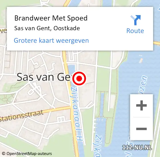 Locatie op kaart van de 112 melding: Brandweer Met Spoed Naar Sas van Gent, Oostkade op 22 januari 2022 18:50